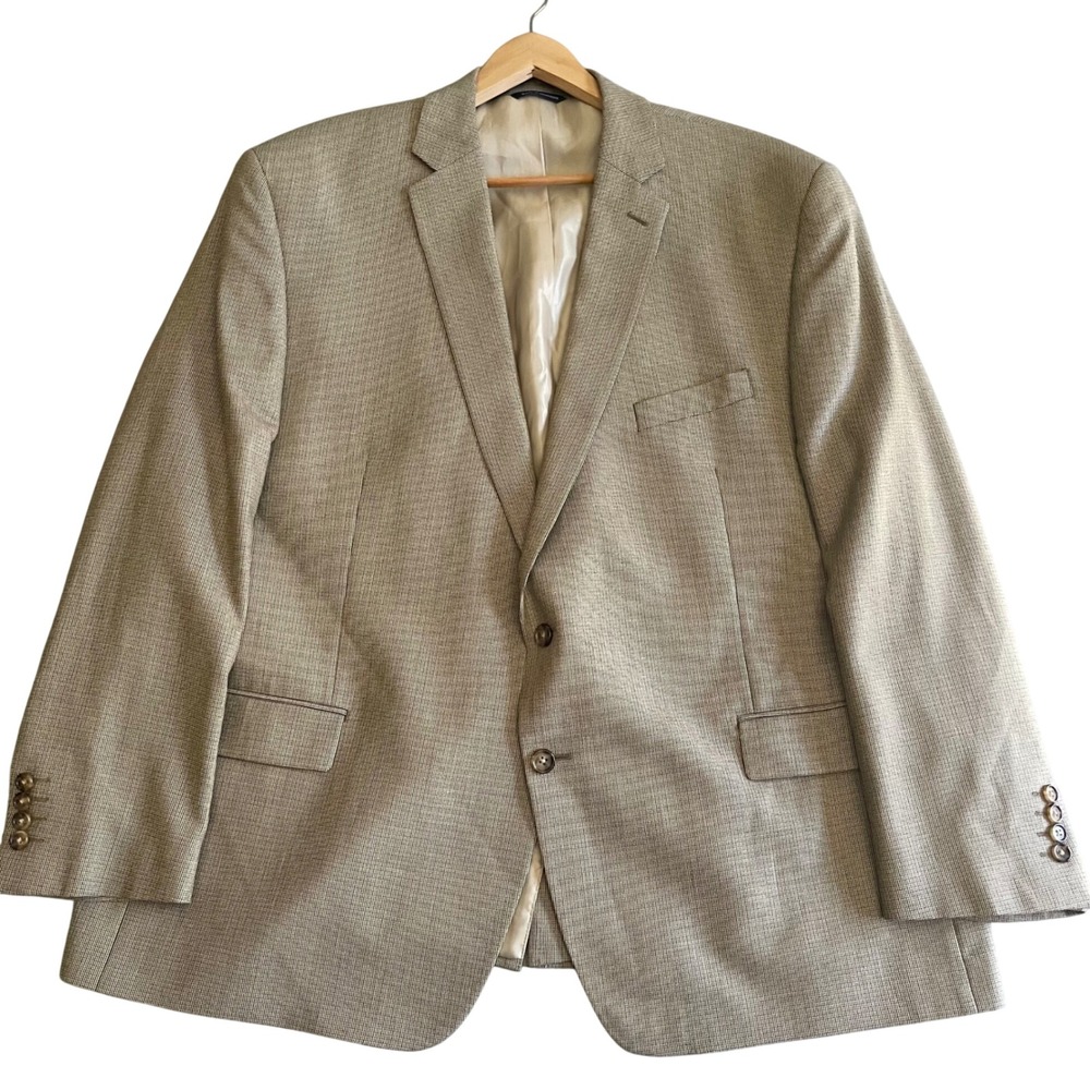 Ralph Lauren Blazer Mens Silk Wool 52R Tan Brown Micro Check Sport Coat Luxury